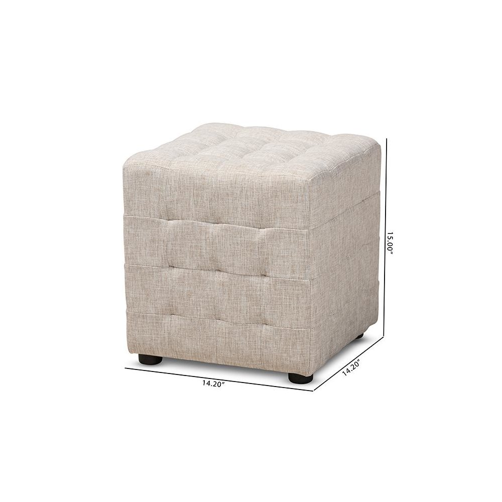 Beige Fabric Upholstered Tufted Cube Ottoman Set of 2. Picture 6
