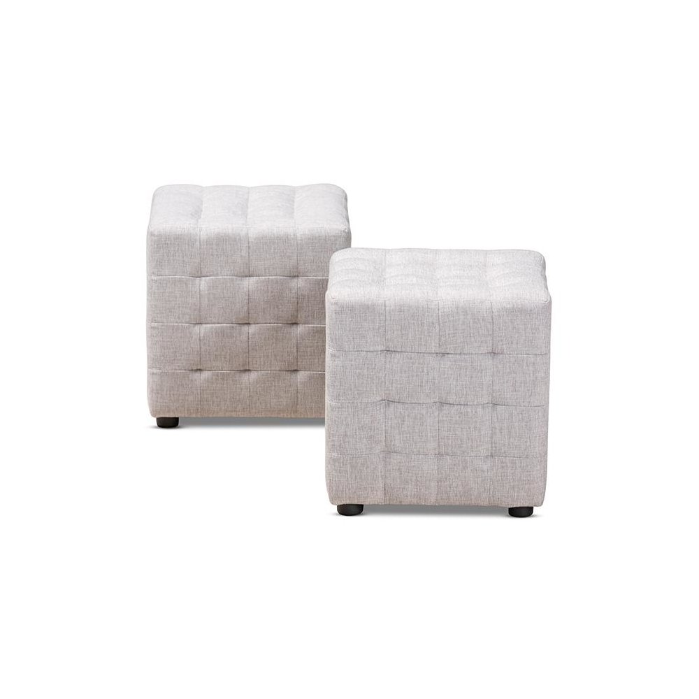 Greyish Beige Fabric Upholstered Tufted Cube Ottoman Set of 2. Picture 2