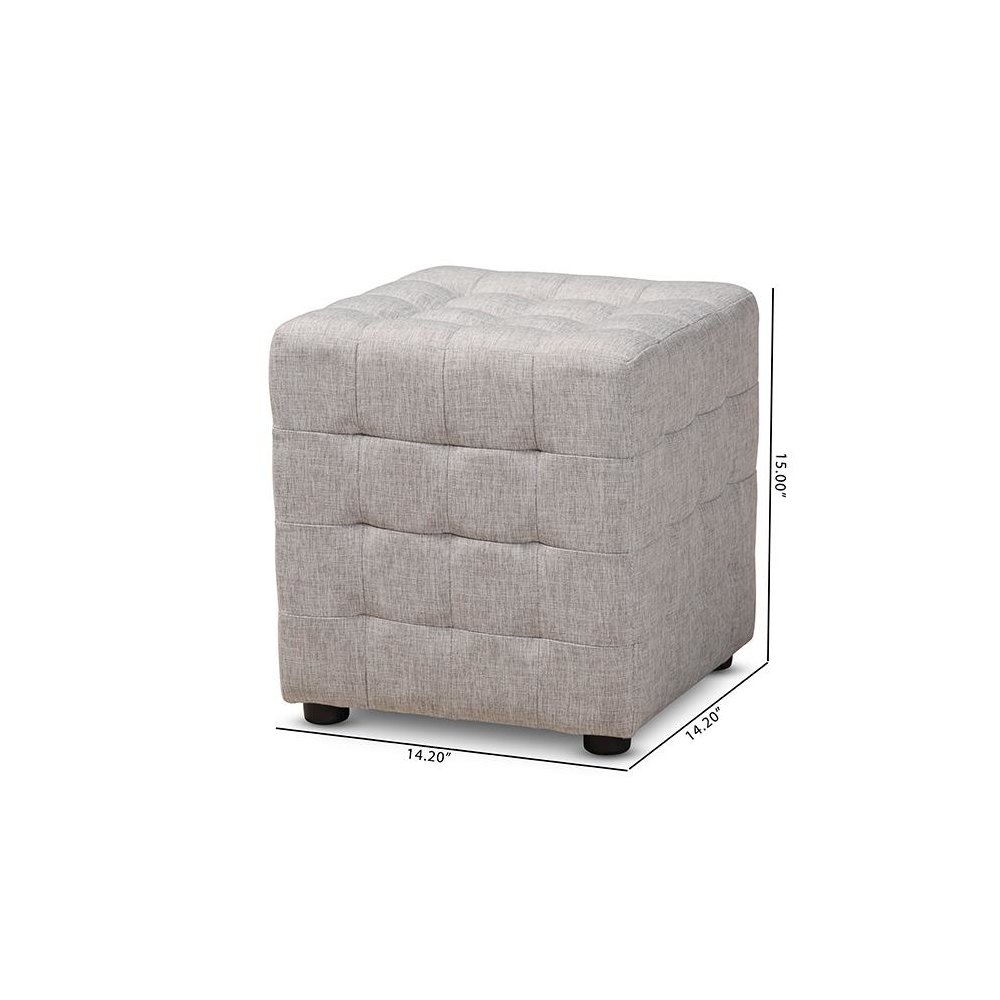 Greyish Beige Fabric Upholstered Tufted Cube Ottoman Set of 2. Picture 6