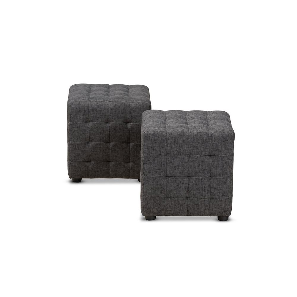 Dark Grey Fabric Upholstered Tufted Cube Ottoman Set of 2. Picture 2
