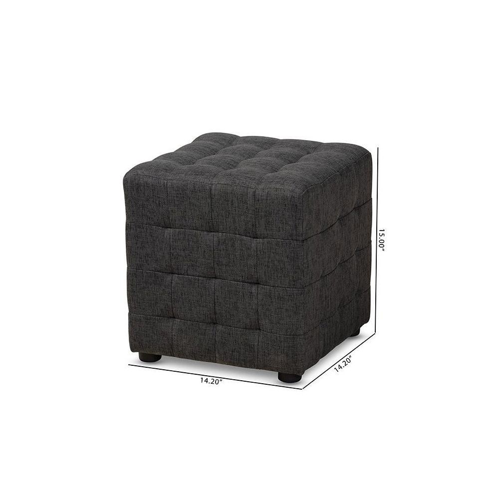 Dark Grey Fabric Upholstered Tufted Cube Ottoman Set of 2. Picture 6