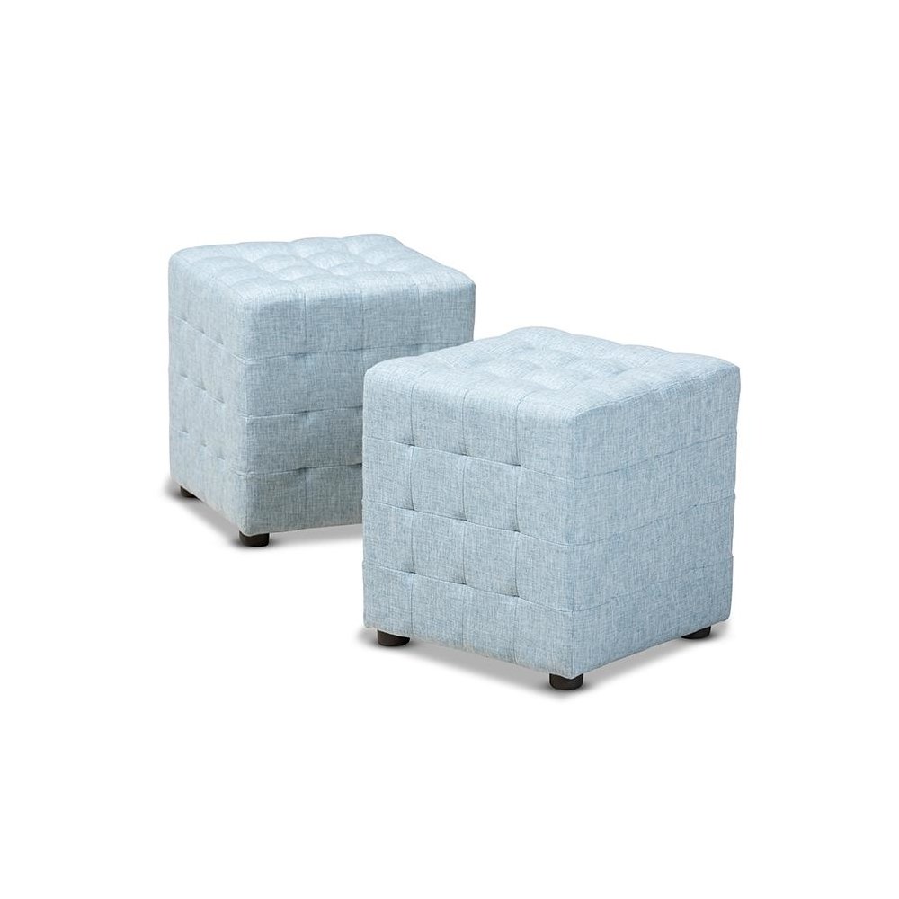 Light Blue Fabric Upholstered Tufted Cube Ottoman Set of 2. Picture 1