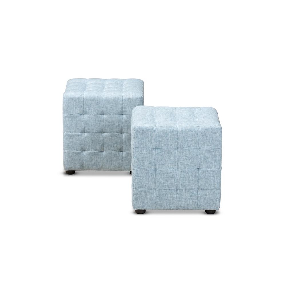 Light Blue Fabric Upholstered Tufted Cube Ottoman Set of 2. Picture 2