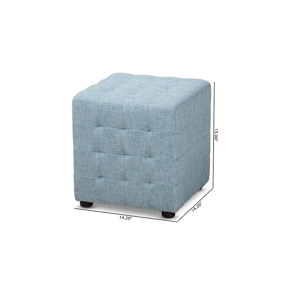 Light Blue Fabric Upholstered Tufted Cube Ottoman Set of 2. Picture 6