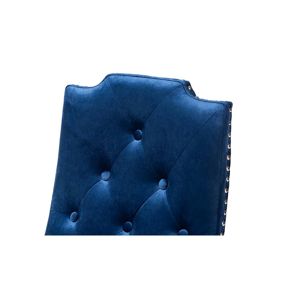 Navy Blue Velvet Fabric Upholstered Button Tufted Wood Dining Chair Set of 2. Picture 4