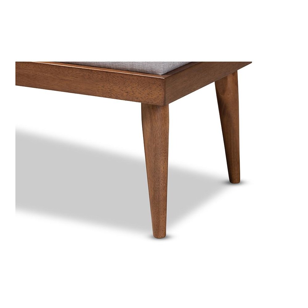 Greyish Beige Fabric Upholstered and Button Tufted Wood Bench. Picture 5