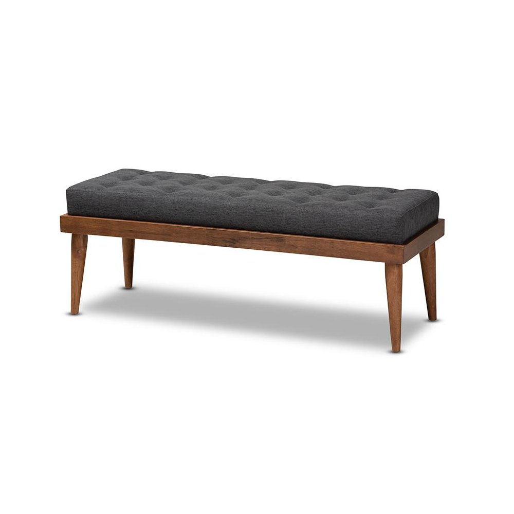 Dark Grey Fabric Upholstered and Button Tufted Wood Bench. Picture 1