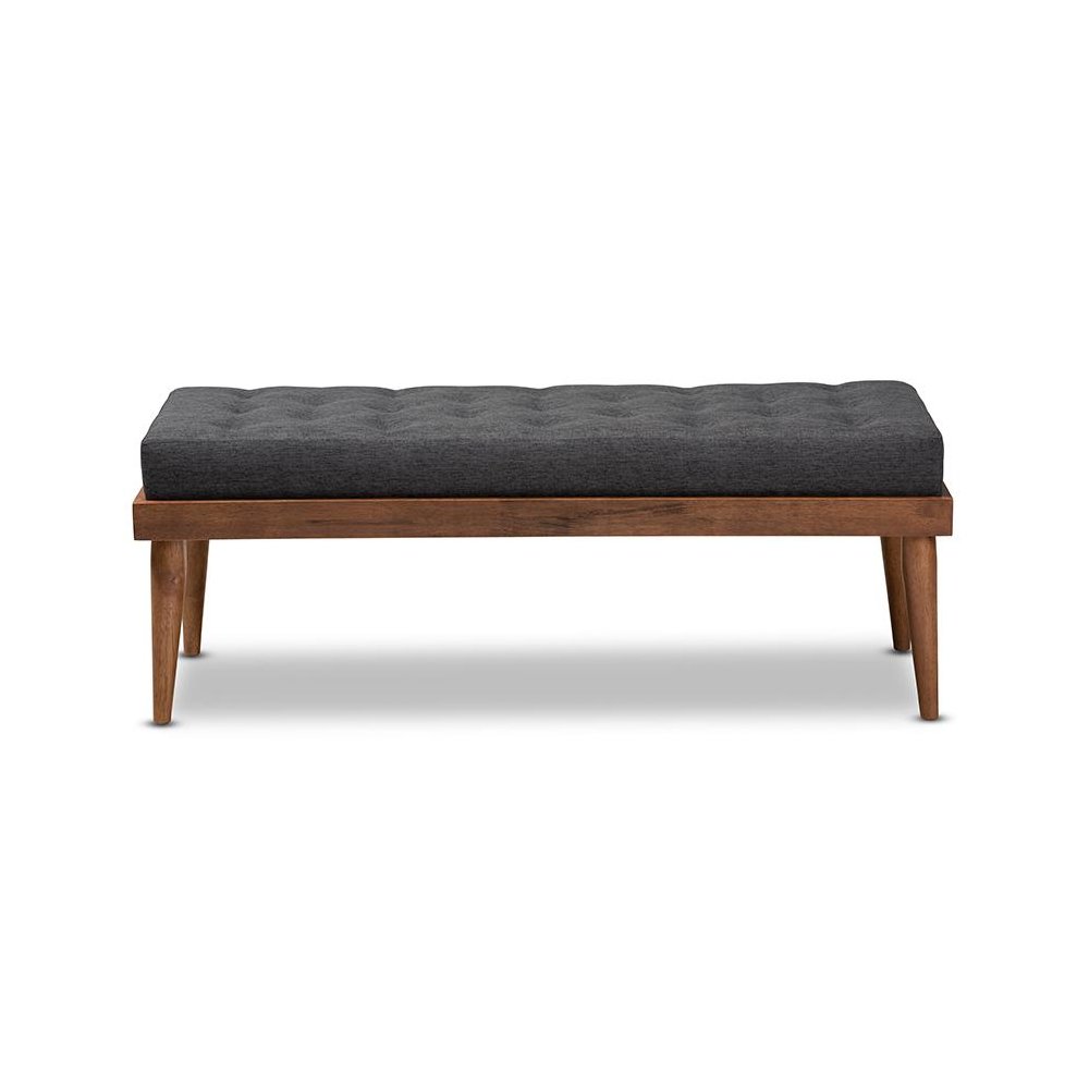 Dark Grey Fabric Upholstered and Button Tufted Wood Bench. Picture 2