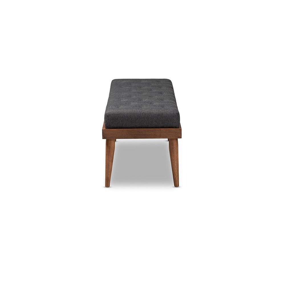 Dark Grey Fabric Upholstered and Button Tufted Wood Bench. Picture 3