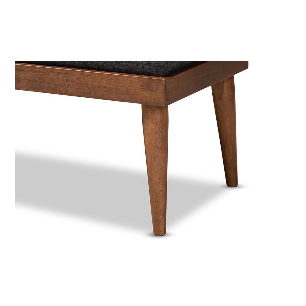 Dark Grey Fabric Upholstered and Button Tufted Wood Bench. Picture 5