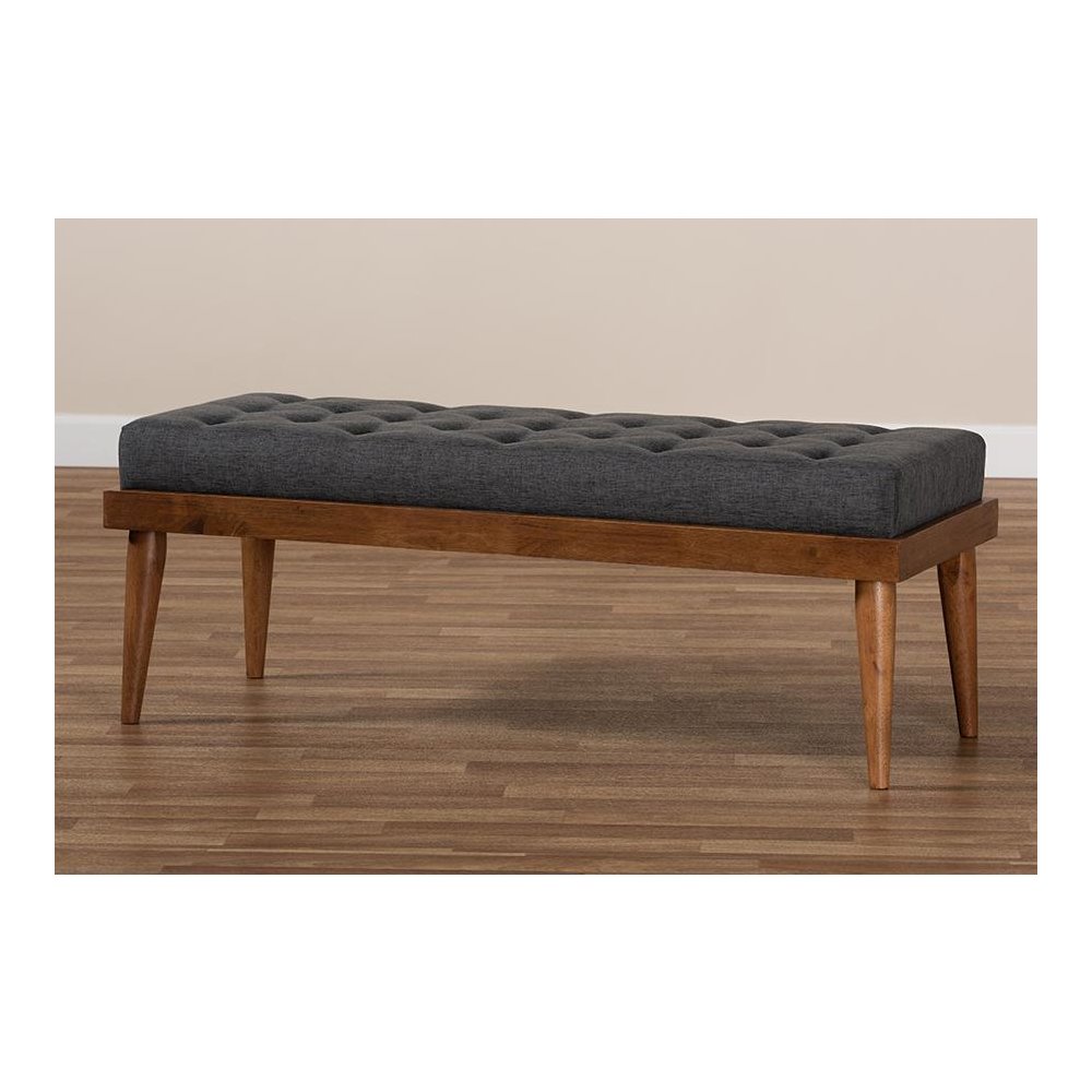 Dark Grey Fabric Upholstered and Button Tufted Wood Bench. Picture 7