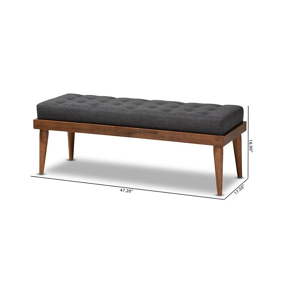 Dark Grey Fabric Upholstered and Button Tufted Wood Bench. Picture 8