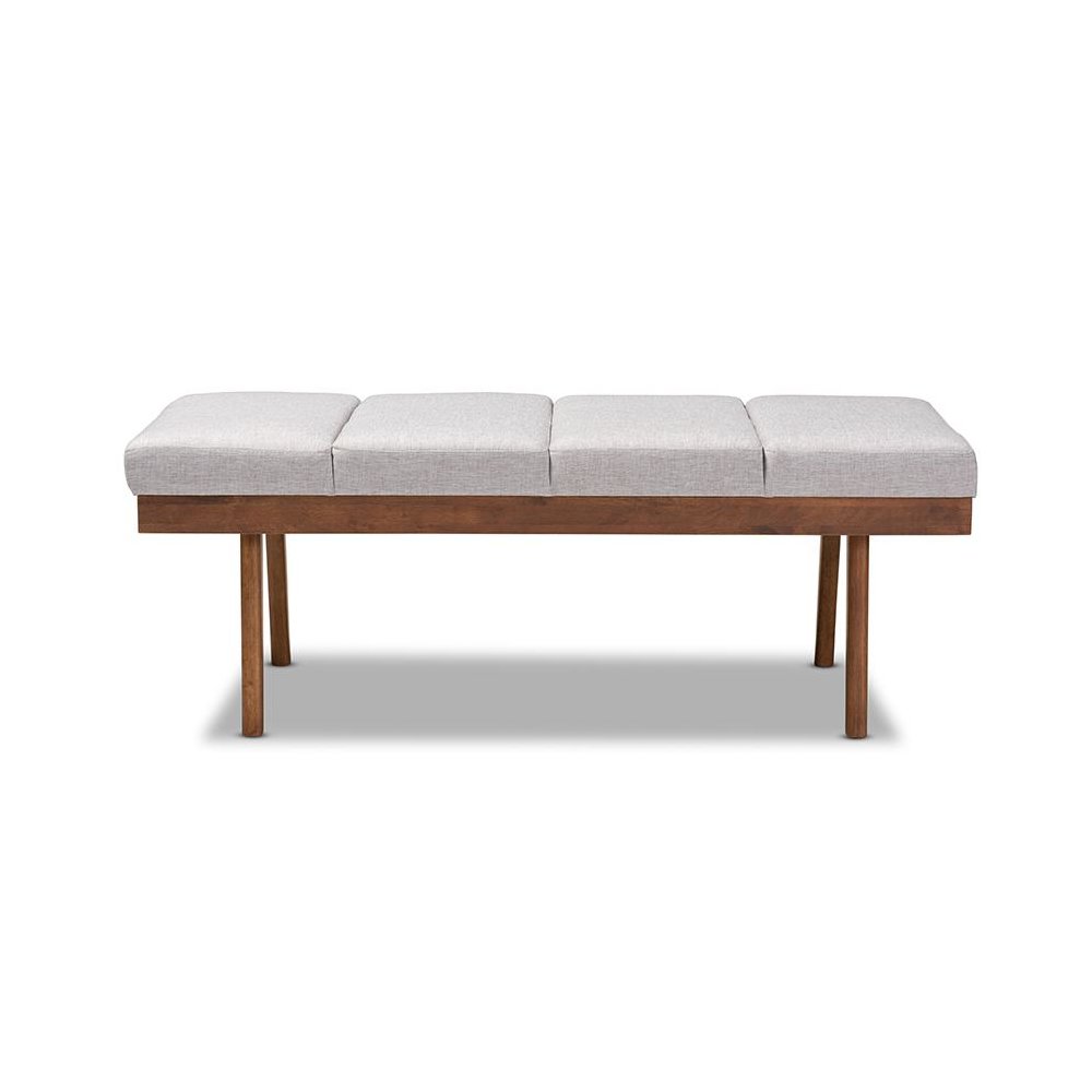 Larisa Mid-Century Modern Grayish Beige Fabric Upholstered Wood Bench. Picture 2