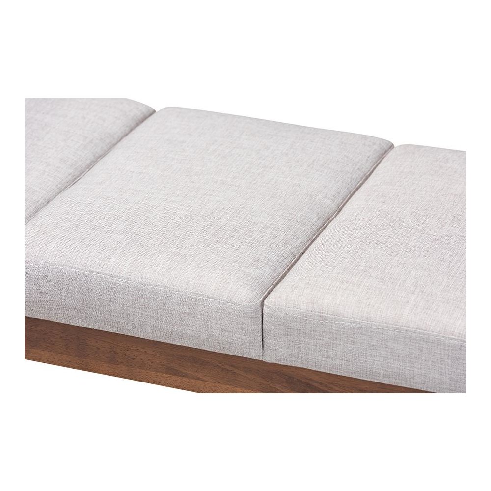 Larisa Mid-Century Modern Grayish Beige Fabric Upholstered Wood Bench. Picture 4