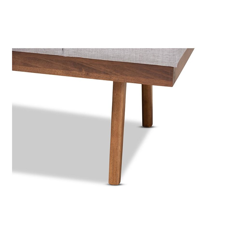 Larisa Mid-Century Modern Grayish Beige Fabric Upholstered Wood Bench. Picture 5