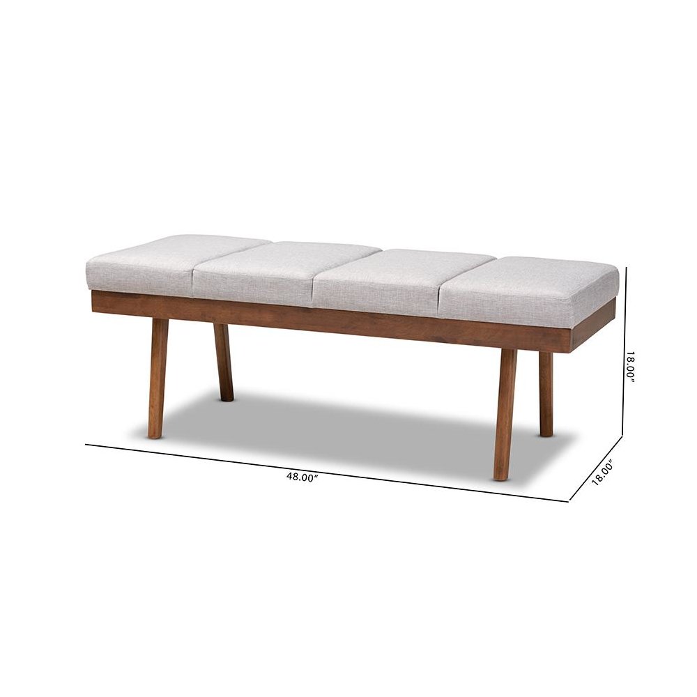 Larisa Mid-Century Modern Grayish Beige Fabric Upholstered Wood Bench. Picture 8