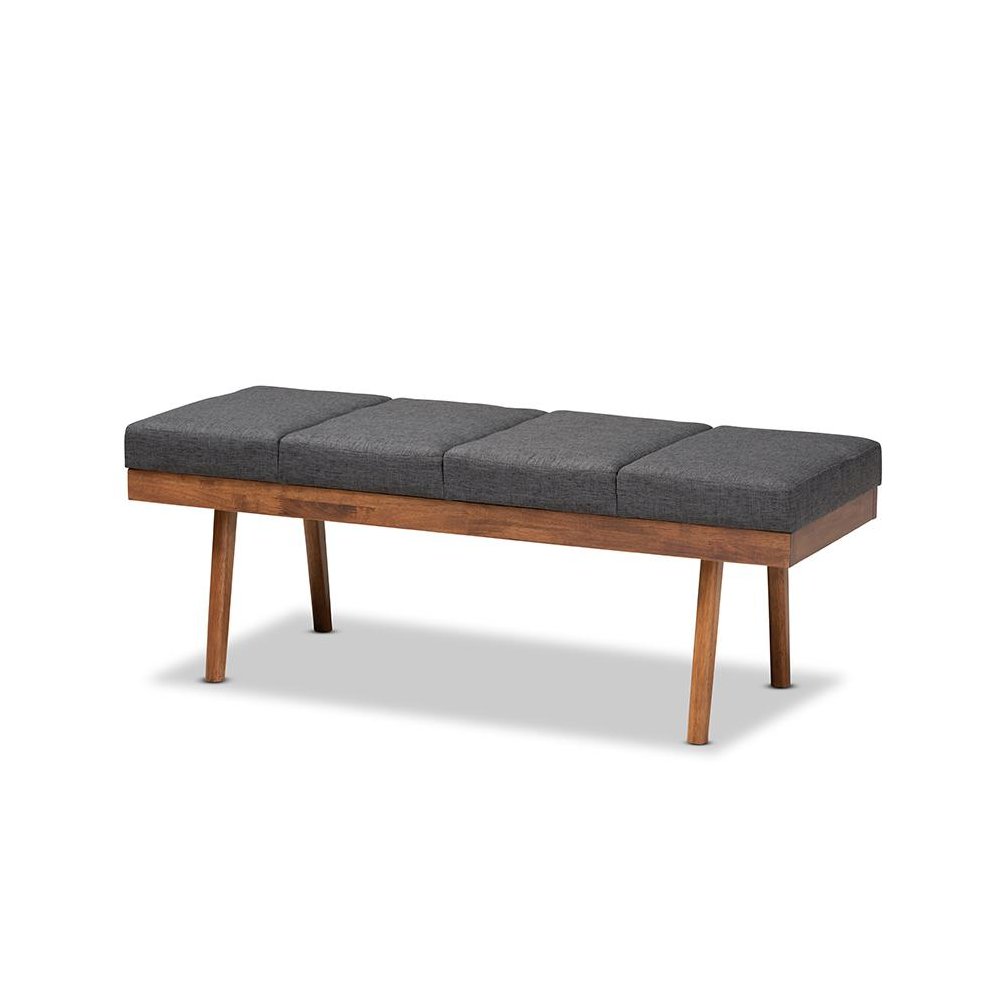Baxton Studio Larisa Mid-Century Modern Charcoal Fabric Upholstered Wood Bench. Picture 1