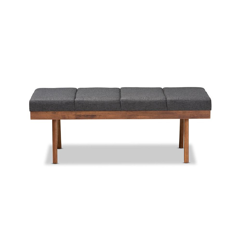 Baxton Studio Larisa Mid-Century Modern Charcoal Fabric Upholstered Wood Bench. Picture 2