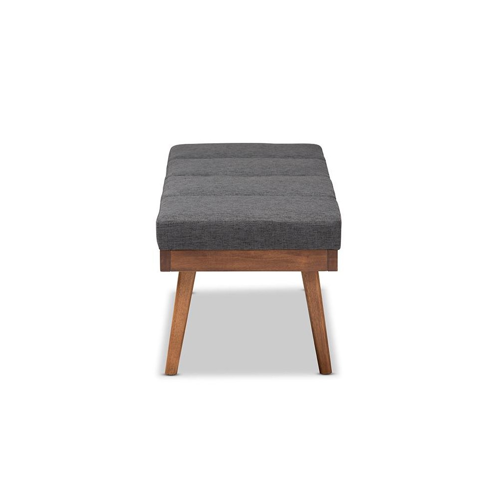 Baxton Studio Larisa Mid-Century Modern Charcoal Fabric Upholstered Wood Bench. Picture 3