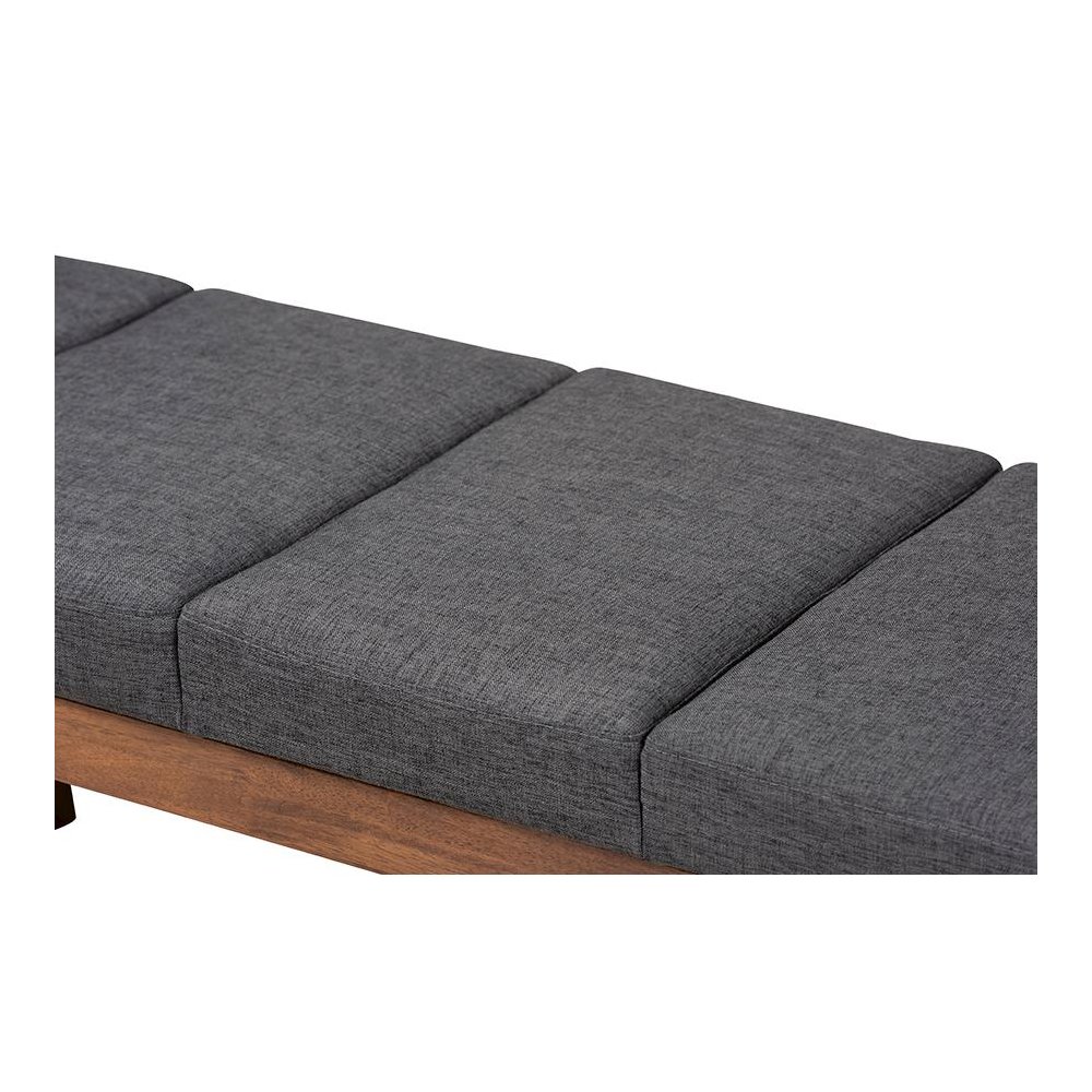 Baxton Studio Larisa Mid-Century Modern Charcoal Fabric Upholstered Wood Bench. Picture 4