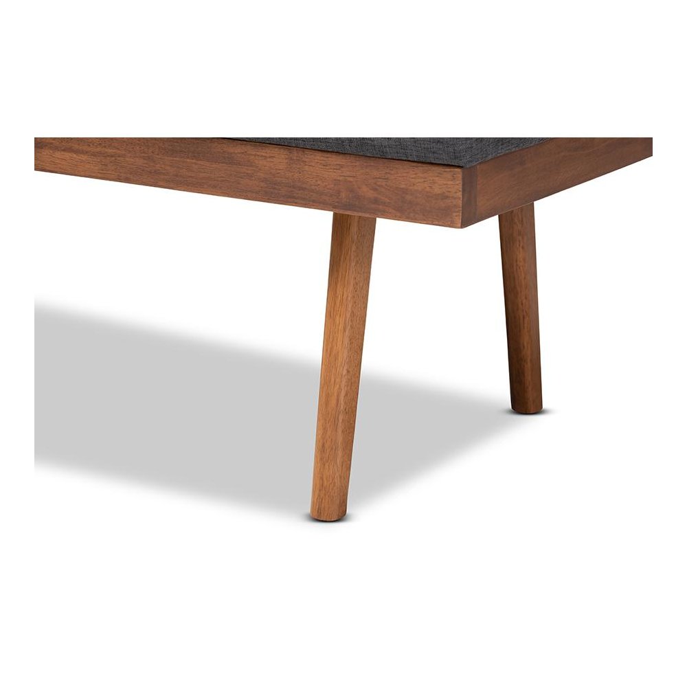 Baxton Studio Larisa Mid-Century Modern Charcoal Fabric Upholstered Wood Bench. Picture 5