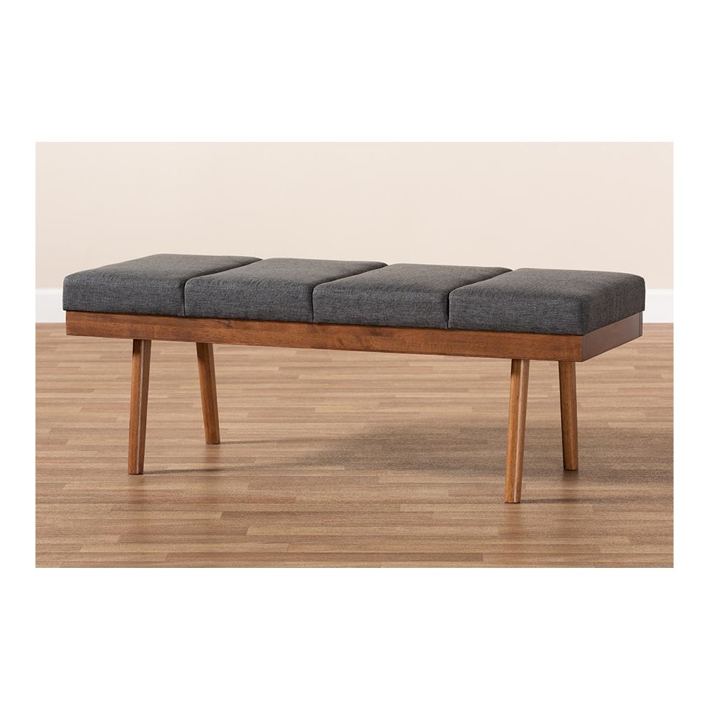 Baxton Studio Larisa Mid-Century Modern Charcoal Fabric Upholstered Wood Bench. Picture 7