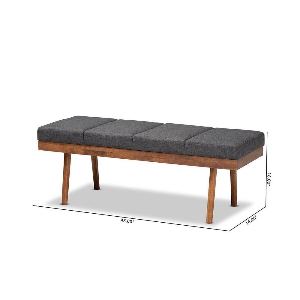 Baxton Studio Larisa Mid-Century Modern Charcoal Fabric Upholstered Wood Bench. Picture 8