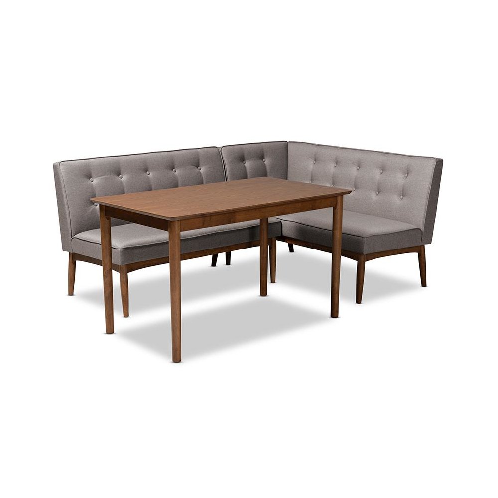 Arvid Mid-Century Modern Gray Fabric Upholstered 3-Piece Wood Dining Nook Set. Picture 1