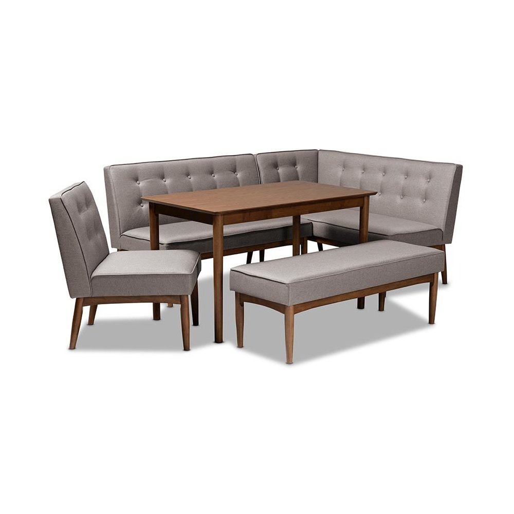 Arvid Mid-Century Modern Gray Fabric Upholstered 5-Piece Wood Dining Nook Set. Picture 1