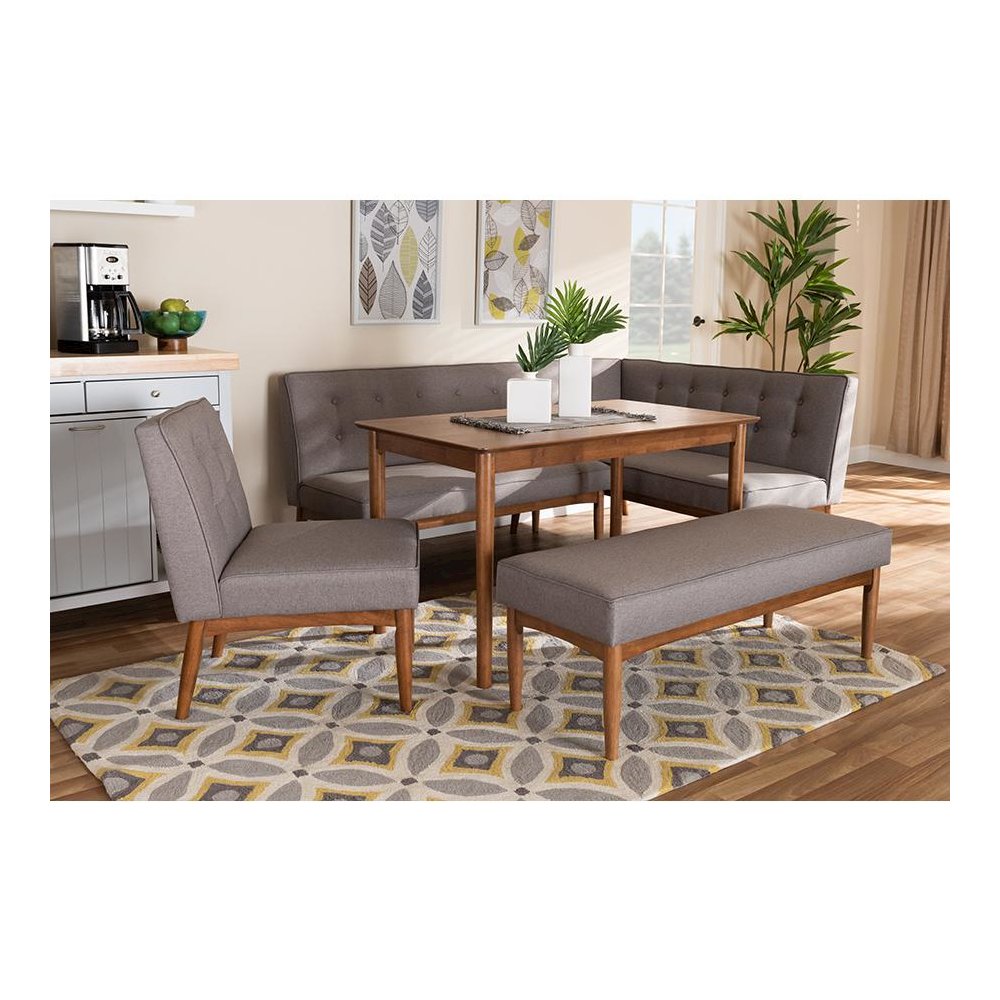 Arvid Mid-Century Modern Gray Fabric Upholstered 5-Piece Wood Dining Nook Set. Picture 4