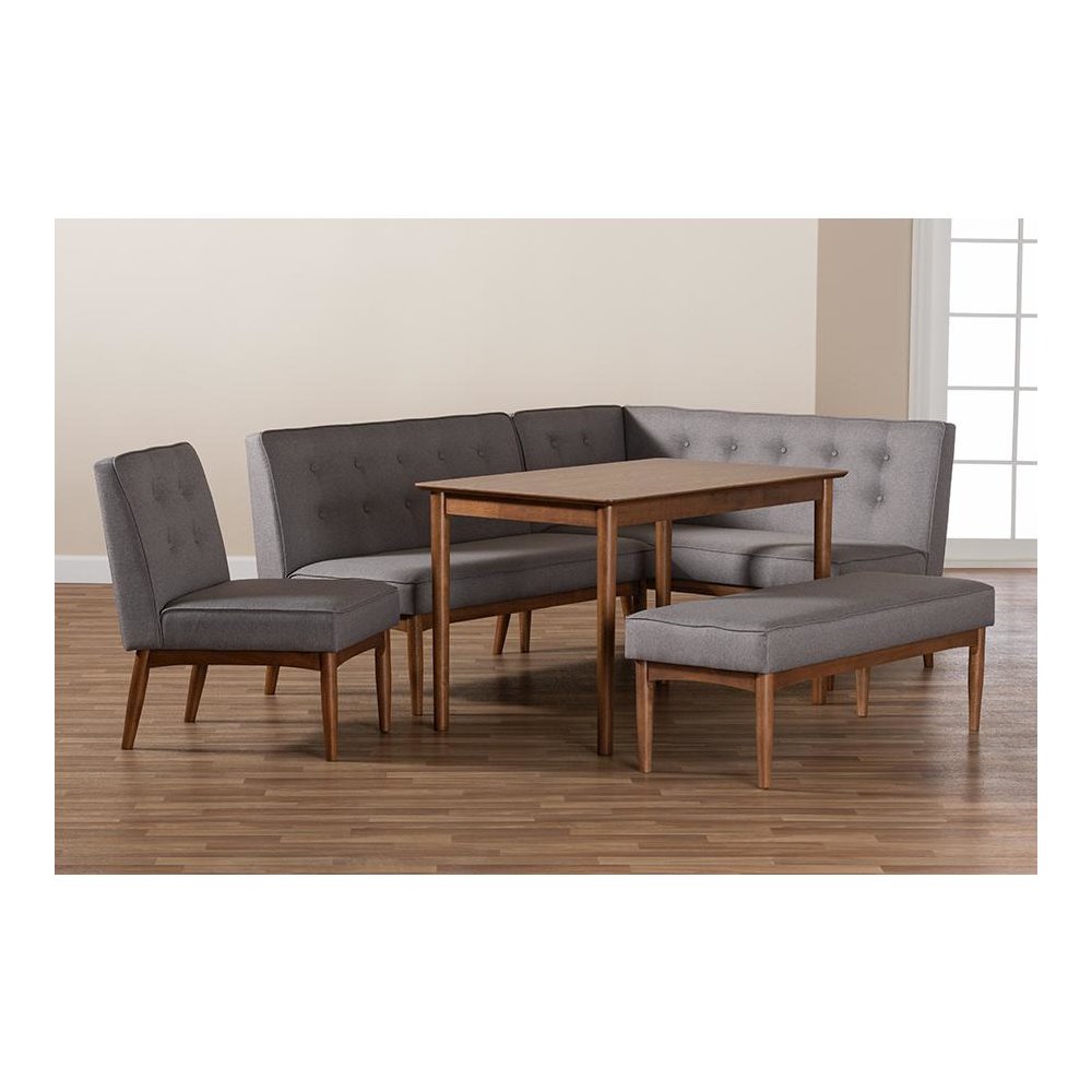 Arvid Mid-Century Modern Gray Fabric Upholstered 5-Piece Wood Dining Nook Set. Picture 5