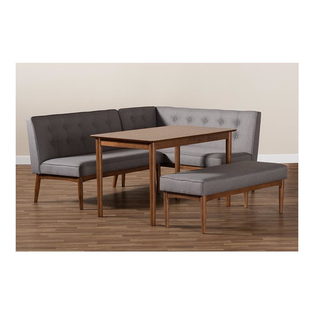 Arvid Mid-Century Modern Gray Fabric Upholstered 4-Piece Wood Dining Nook Set. Picture 5