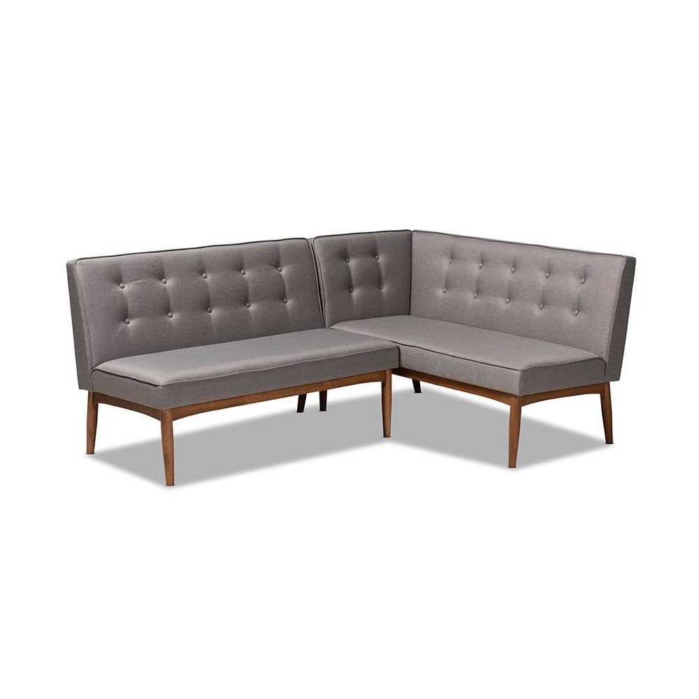 Gray Fabric Upholstered 2-Piece Wood Dining Nook Banquette Set. Picture 1