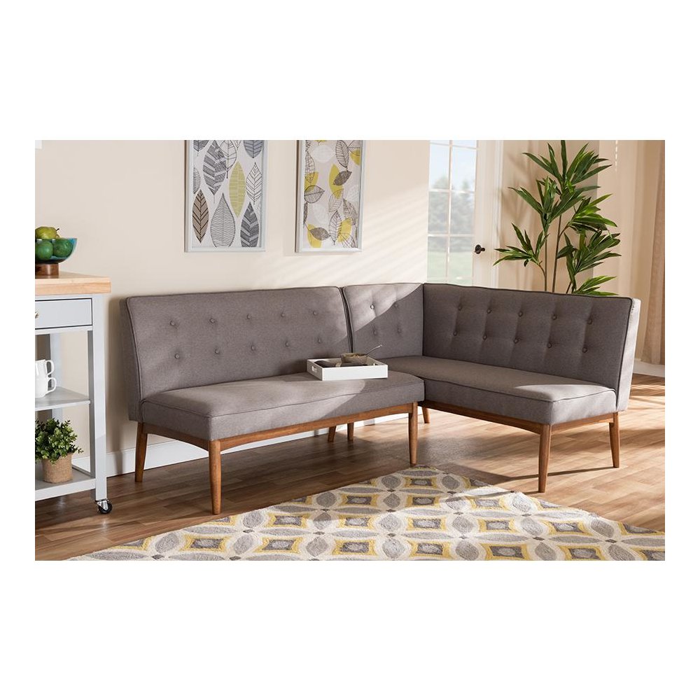 Gray Fabric Upholstered 2-Piece Wood Dining Nook Banquette Set. Picture 5