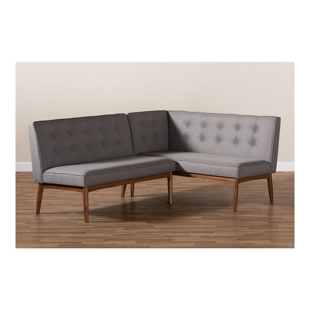Gray Fabric Upholstered 2-Piece Wood Dining Nook Banquette Set. Picture 6