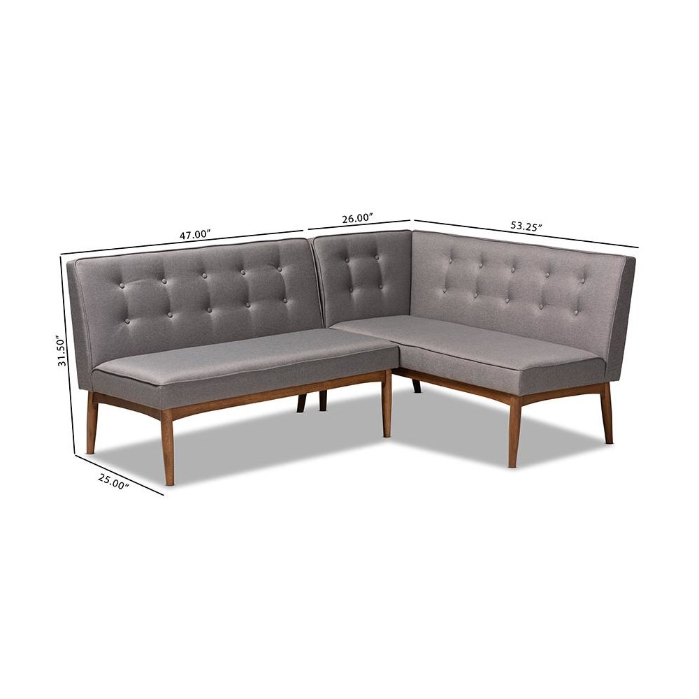 Gray Fabric Upholstered 2-Piece Wood Dining Nook Banquette Set. Picture 3