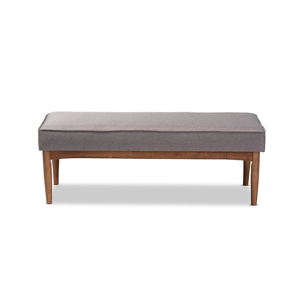 Baxton Studio Arvid Mid-Century Modern Gray Fabric Upholstered Wood Dining Bench. Picture 2
