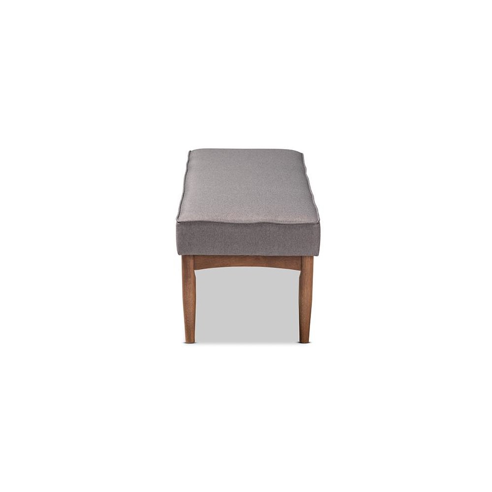 Baxton Studio Arvid Mid-Century Modern Gray Fabric Upholstered Wood Dining Bench. Picture 3