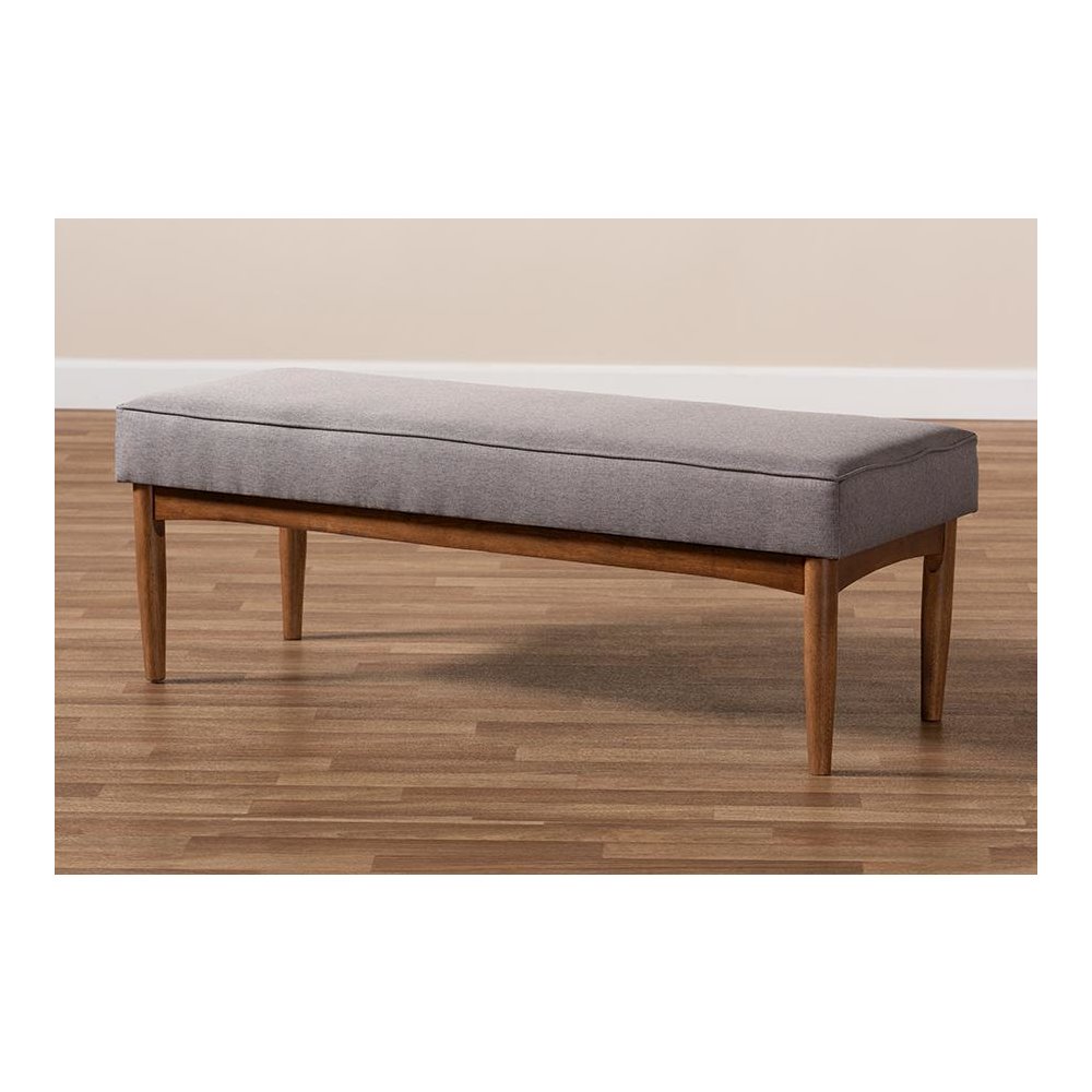 Baxton Studio Arvid Mid-Century Modern Gray Fabric Upholstered Wood Dining Bench. Picture 6