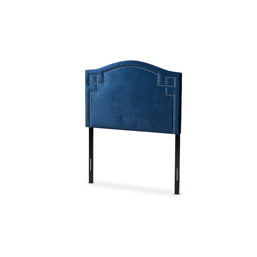 Royal Blue Velvet Fabric Upholstered Twin Size Headboard. Picture 1