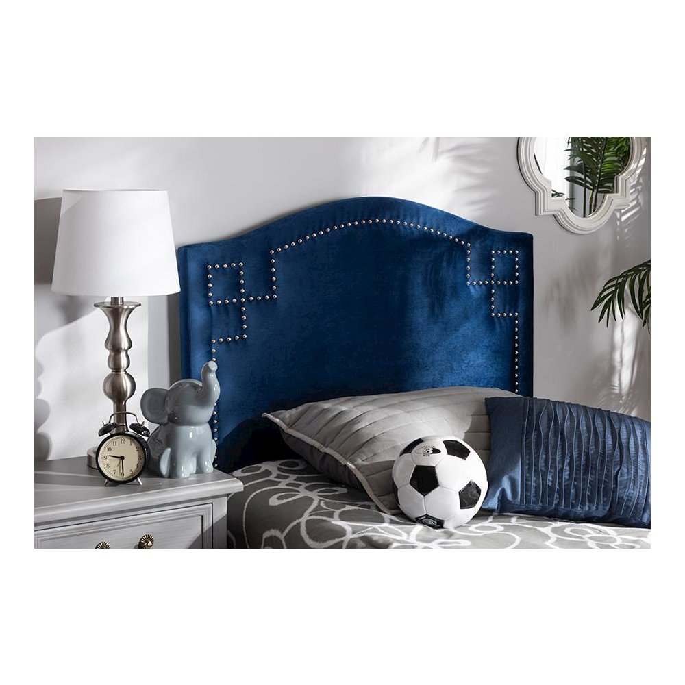 Royal Blue Velvet Fabric Upholstered Twin Size Headboard. Picture 4