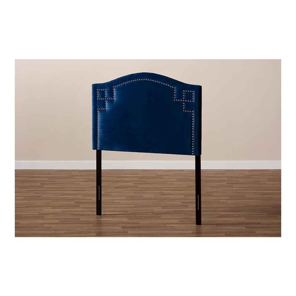 Royal Blue Velvet Fabric Upholstered Twin Size Headboard. Picture 5