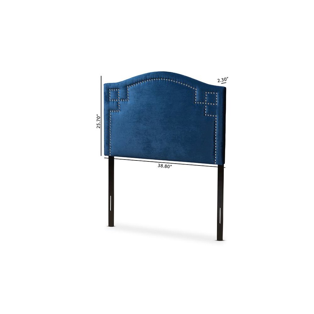 Royal Blue Velvet Fabric Upholstered Twin Size Headboard. Picture 6