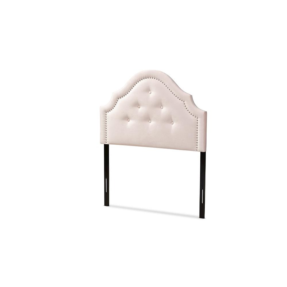 Light Pink Velvet Fabric Upholstered Twin Size Headboard. Picture 1