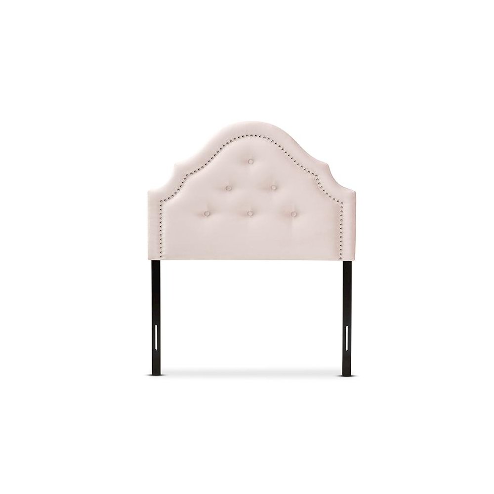 Light Pink Velvet Fabric Upholstered Twin Size Headboard. Picture 2