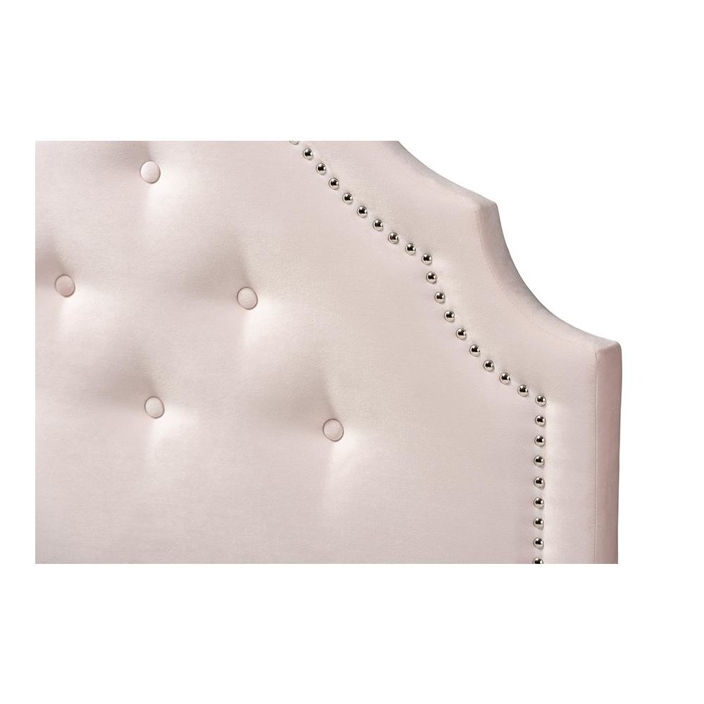 Light Pink Velvet Fabric Upholstered Twin Size Headboard. Picture 3