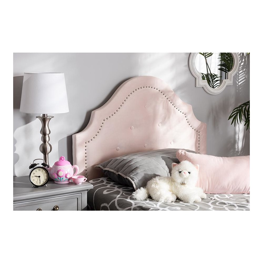 Light Pink Velvet Fabric Upholstered Twin Size Headboard. Picture 4