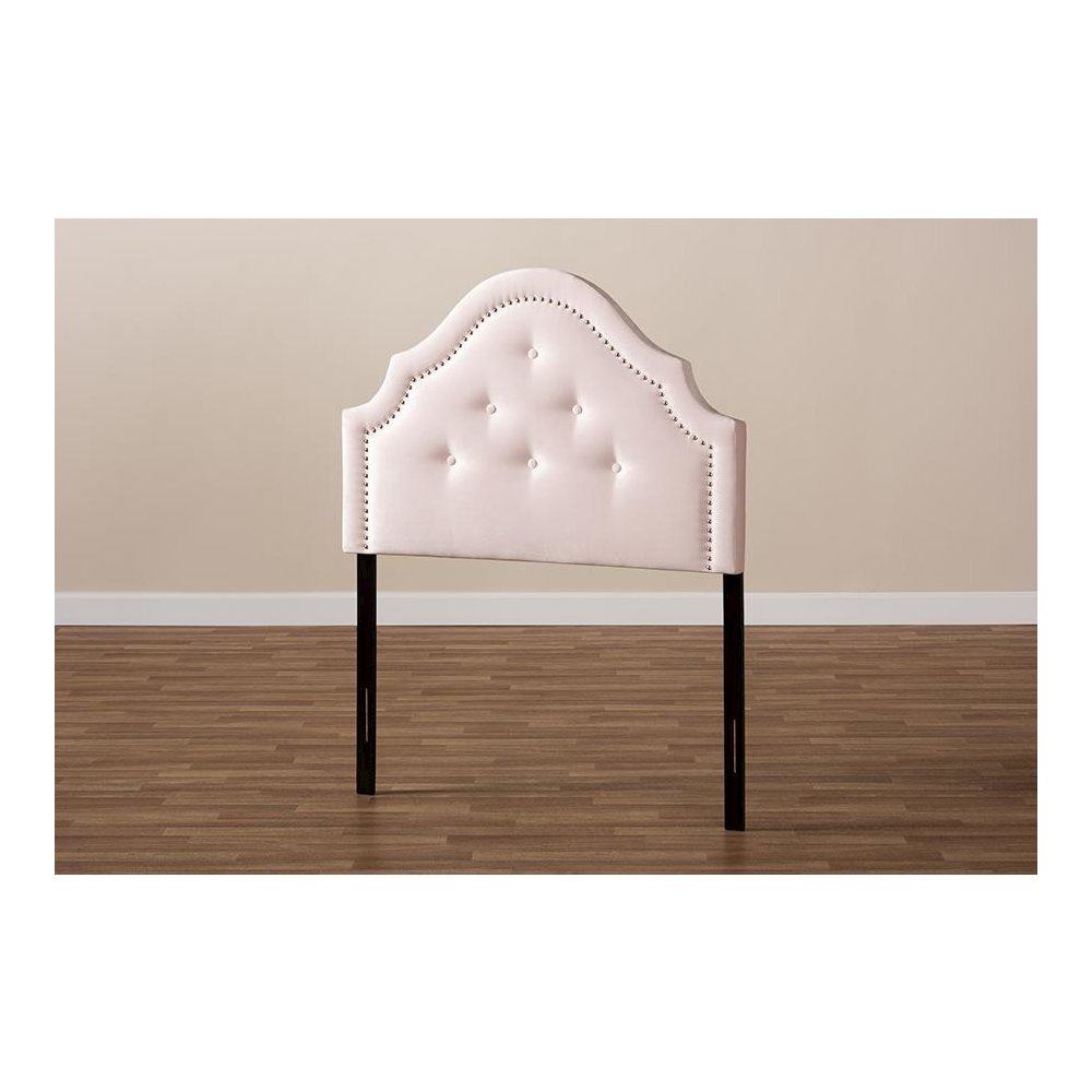 Light Pink Velvet Fabric Upholstered Twin Size Headboard. Picture 5