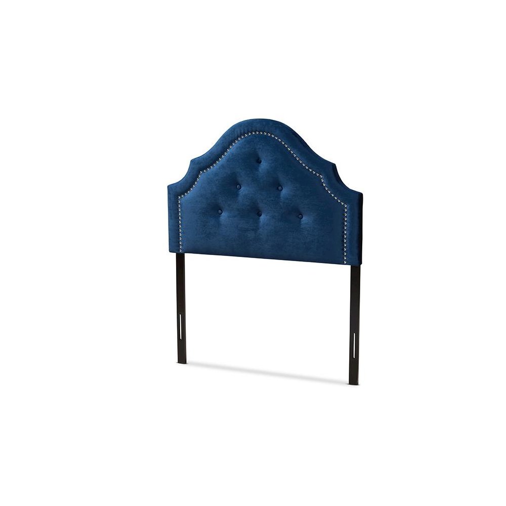 Royal Blue Velvet Fabric Upholstered Twin Size Headboard. Picture 1