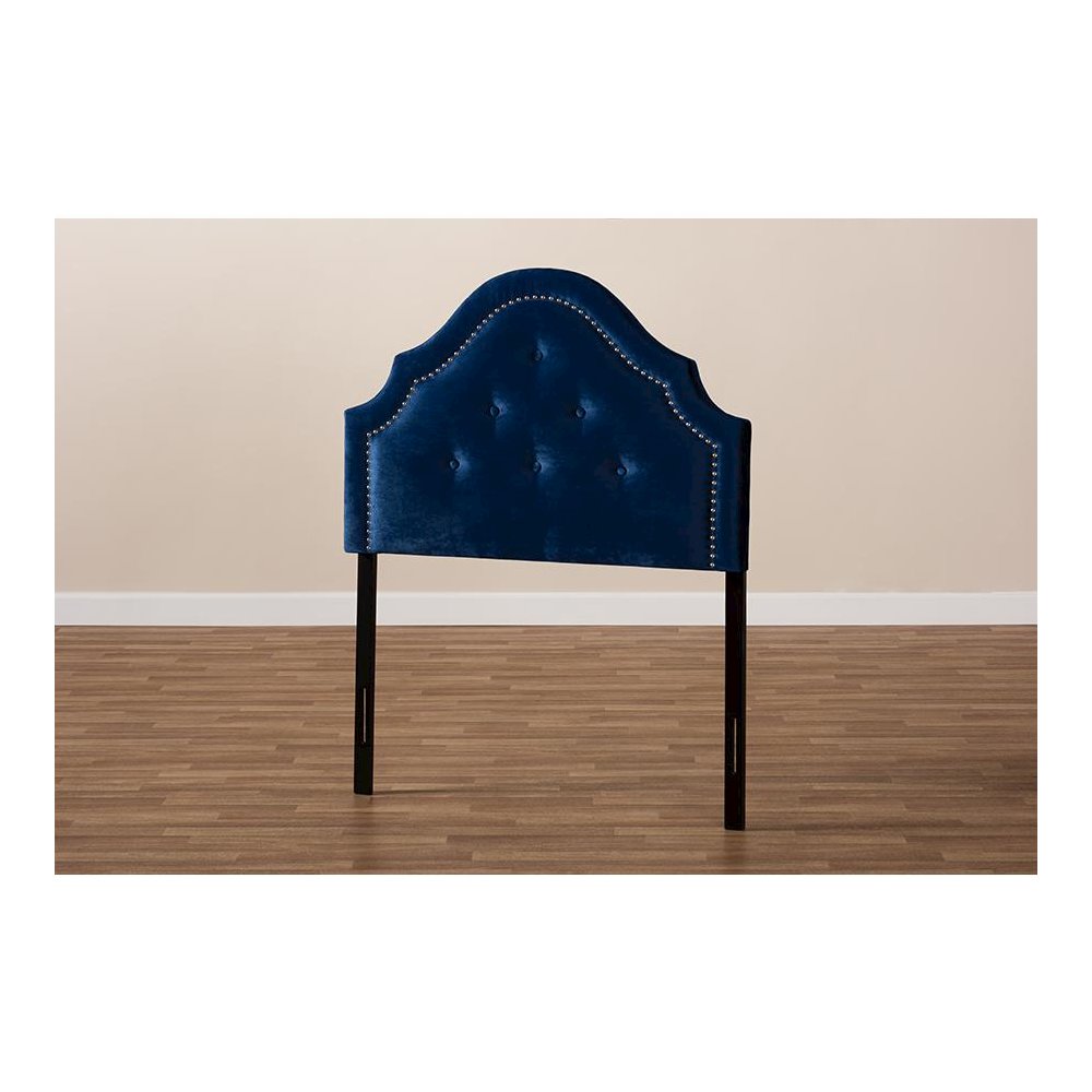 Royal Blue Velvet Fabric Upholstered Twin Size Headboard. Picture 5
